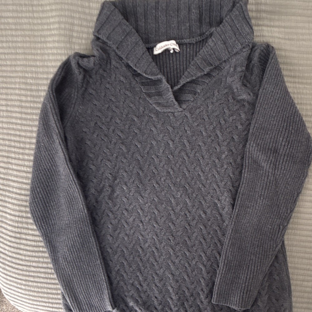 Coldwater Creek Women's Gray Ribbed Knit Cowl Neck Long Sleeve Pullover Sweater