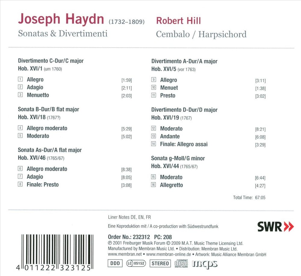 Robert Hill Joseph Haydn: Sonatas & Divertimenti New Cd