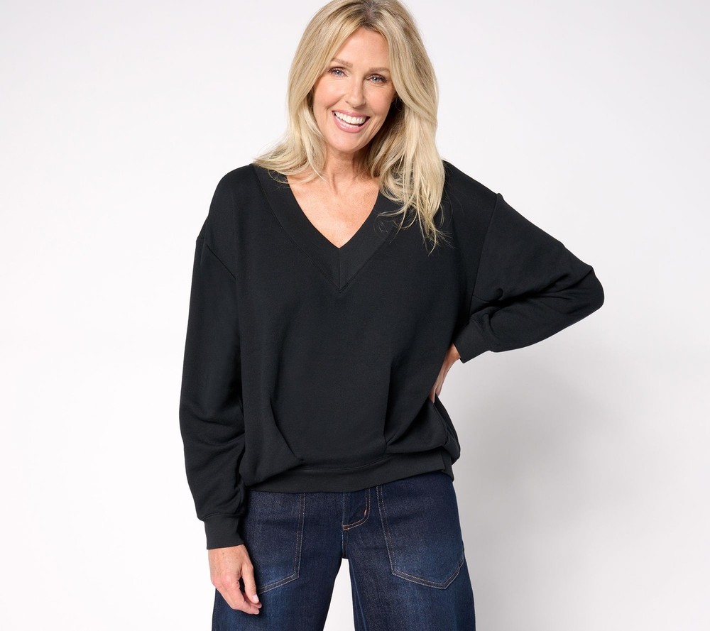 Carla Rockmore Collection Women's Top Sz M Asymmetric French Terry Black A670432