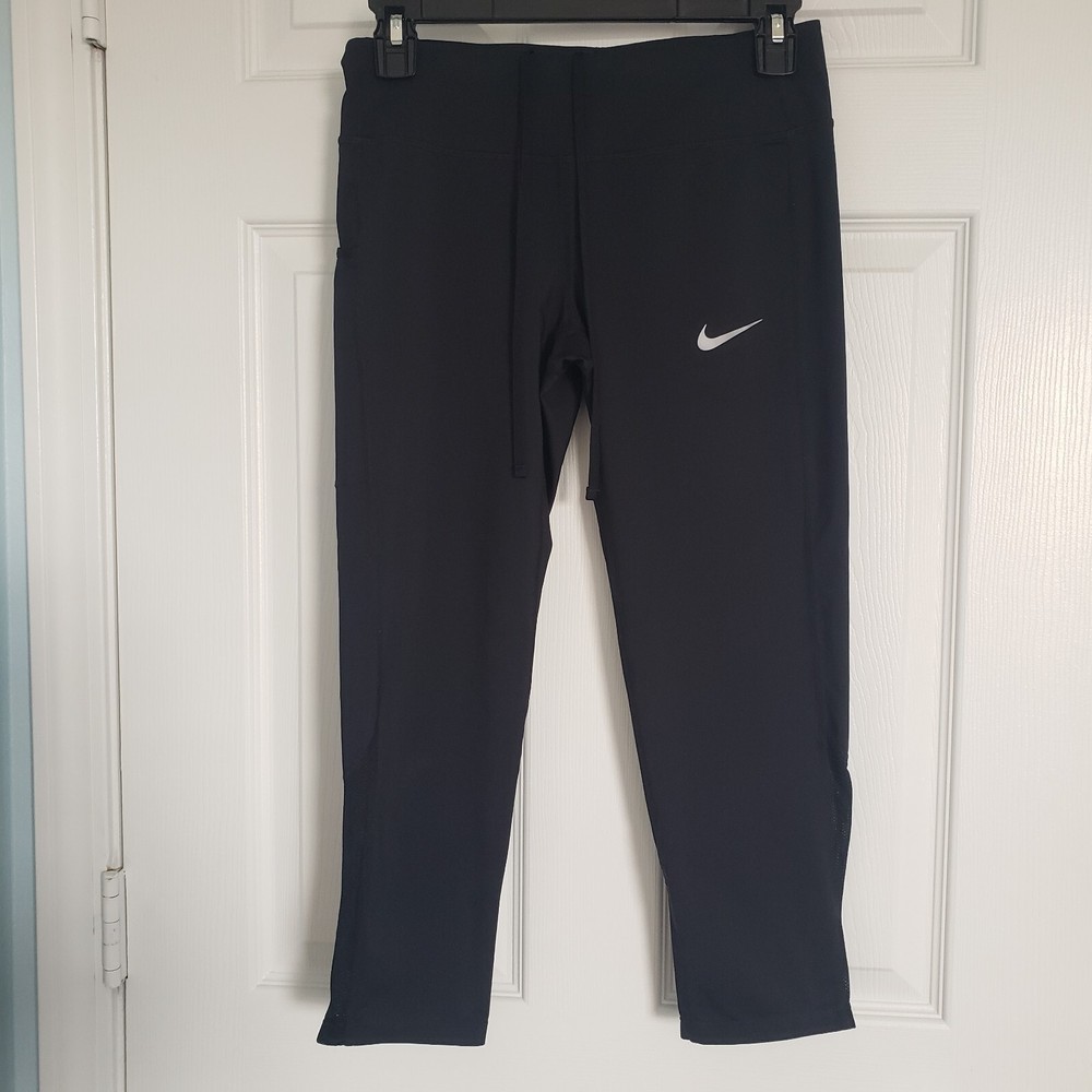 Nike Dri Fit Leggings Size S Black Mesh Ankle Pockets Gym Running Yoga Stretch