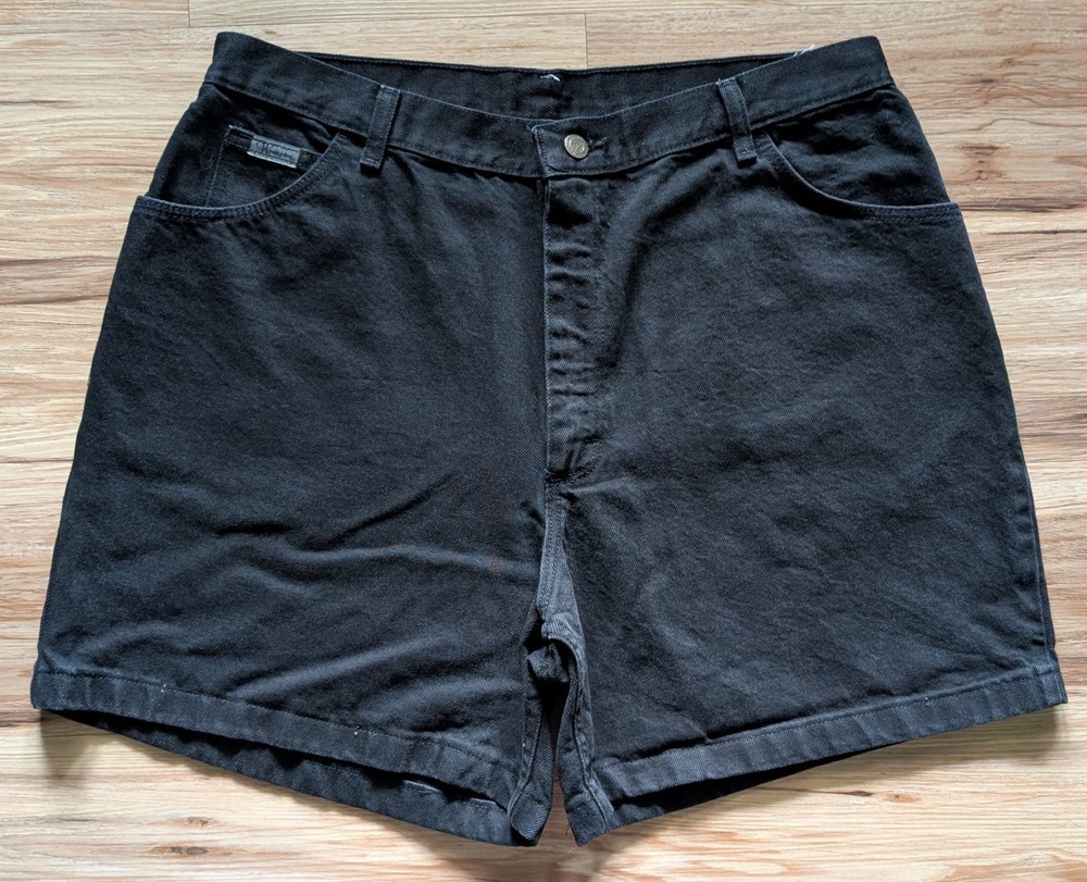 Vtg Wrangler Jean Shorts Womens 18 Black Denim High Rise Shorts Classic 90s Mom