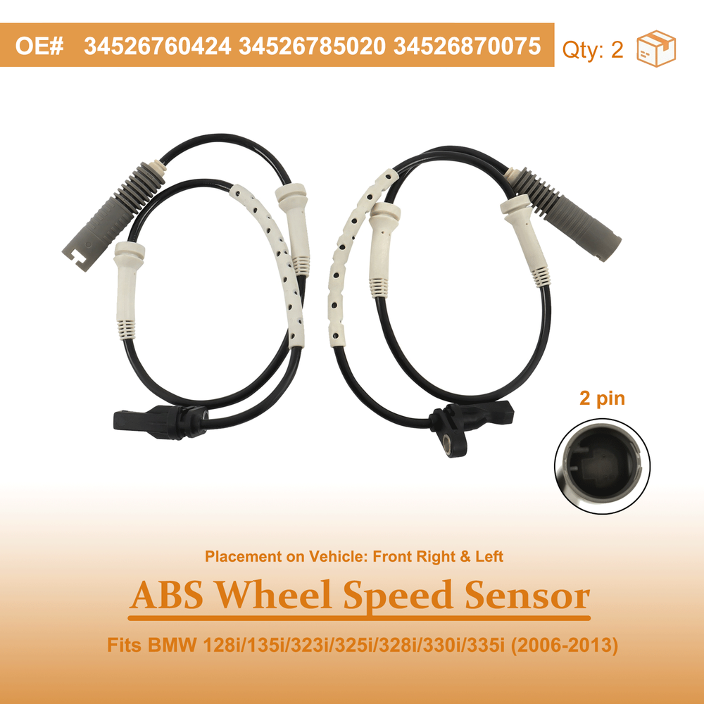 Fit 2006-2013 BMW 128i 135i 328i ABS Sensor 2X Front Left&Right 34526760424 OEM