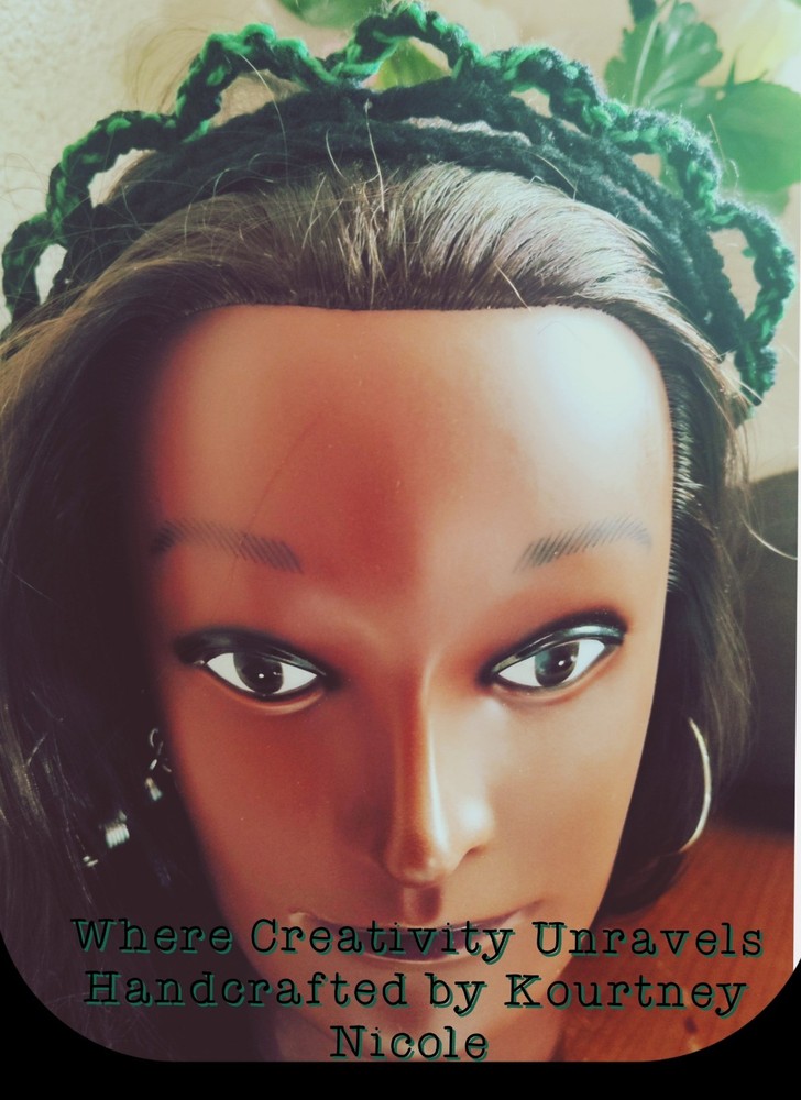 Emerald Green Black Crochet Headband for Women Elegant Hair Accessory  