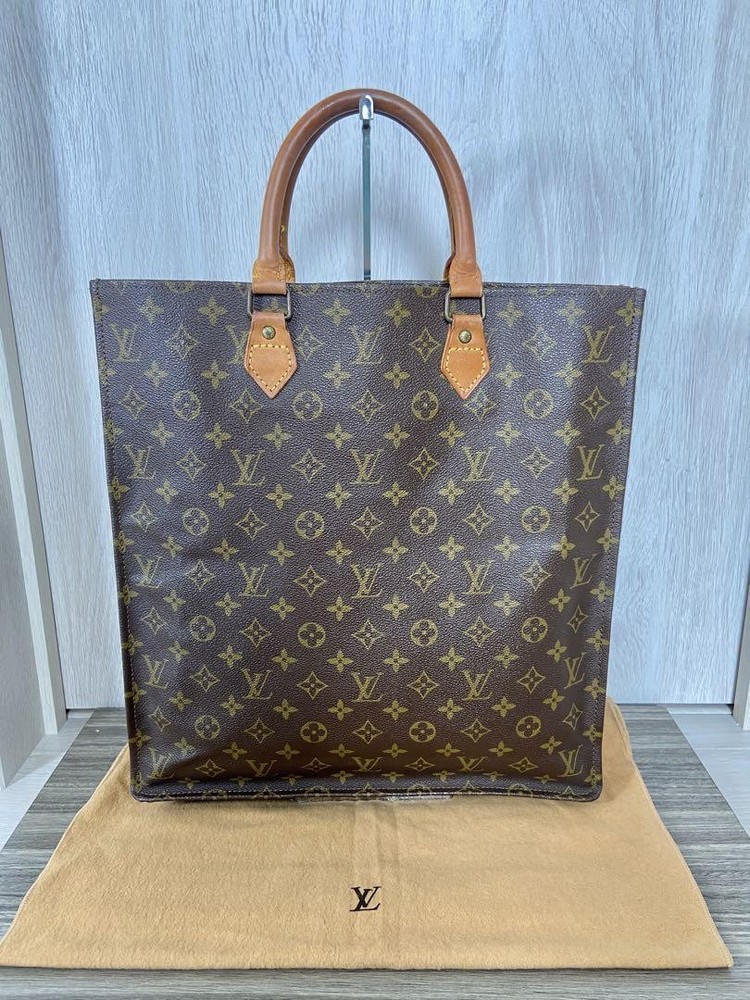 Louis Vuitton Monogram Canvas Tote Bag Brown Leather Pre-Owned M51140