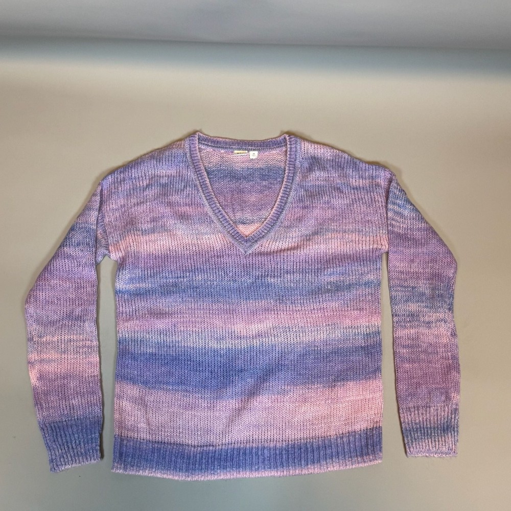 GAP Women’s XS Pink Purple Blue Striped V-Neck Knit Sweater Long Sleeve