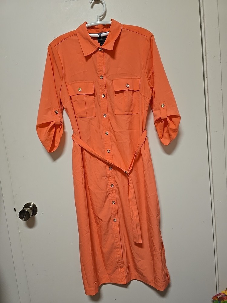Worthington Shirt Dress Midi Length Short Sleeve Button Front SIZE LARGE