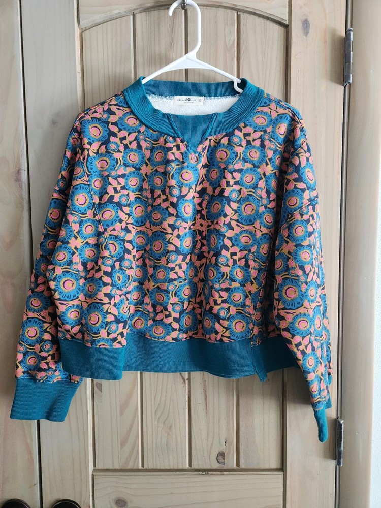 Natural Life Floral Boxy Pullover Sweatshirt Size XS