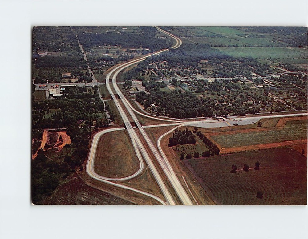 Postcard Aerial View of Indiana Toll Road Interchange #6 South Bend Indiana USA