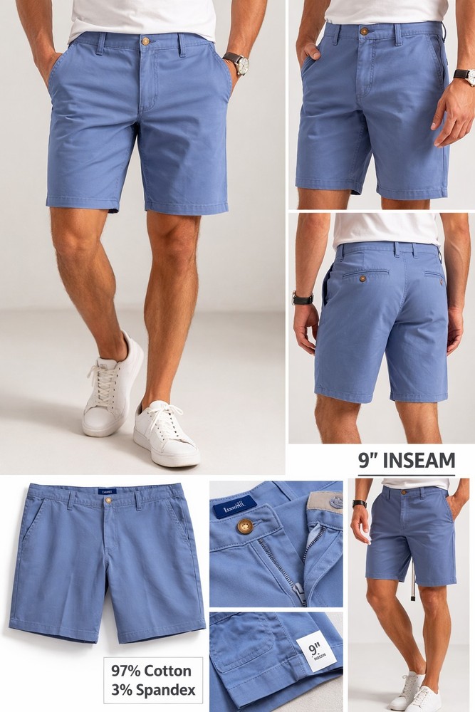 George Men’s Flat Front Chino Shorts Size 46 Light Blue Stretch Cotton NWT