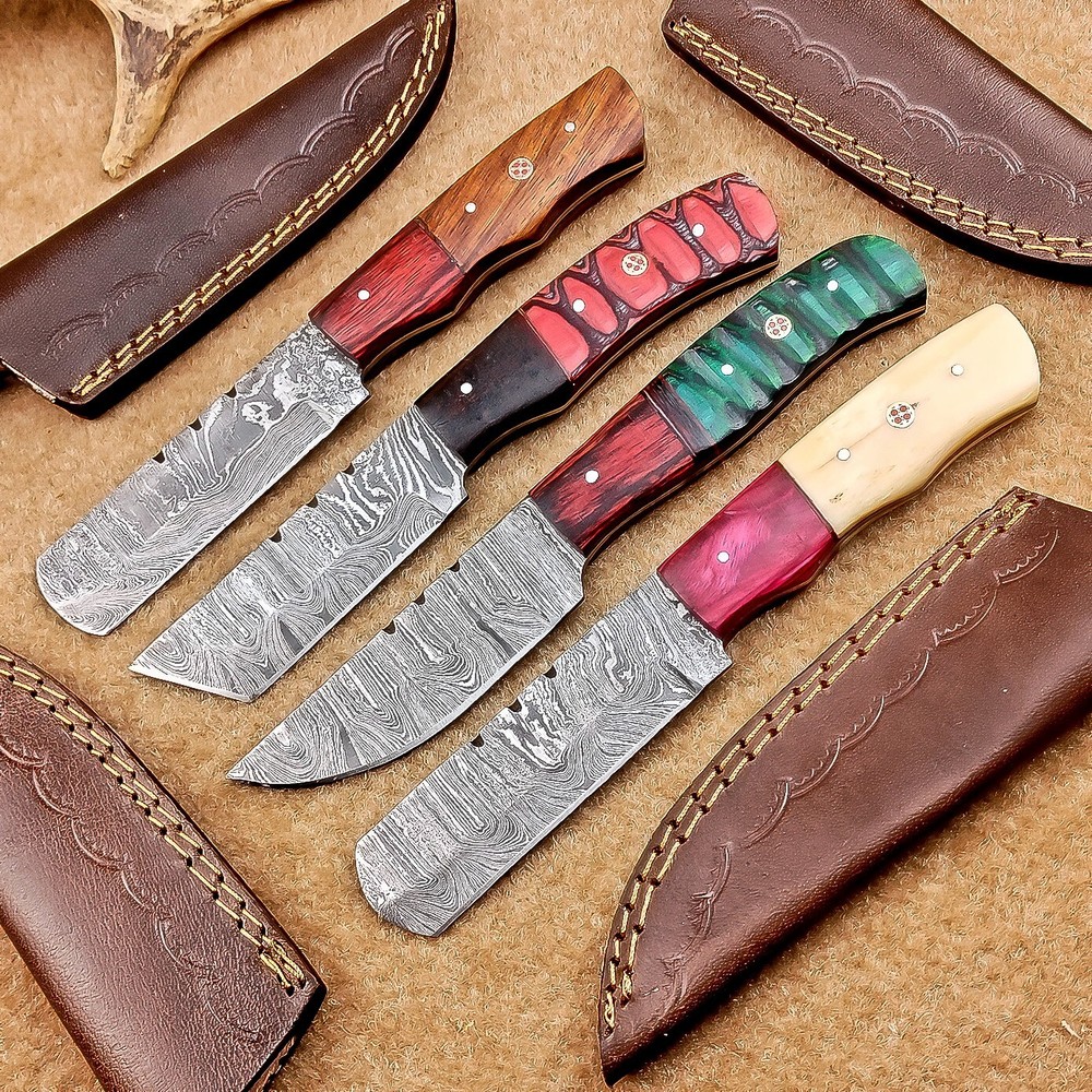 4 Pcs Damascus Blade Skinner Knives Set | 8