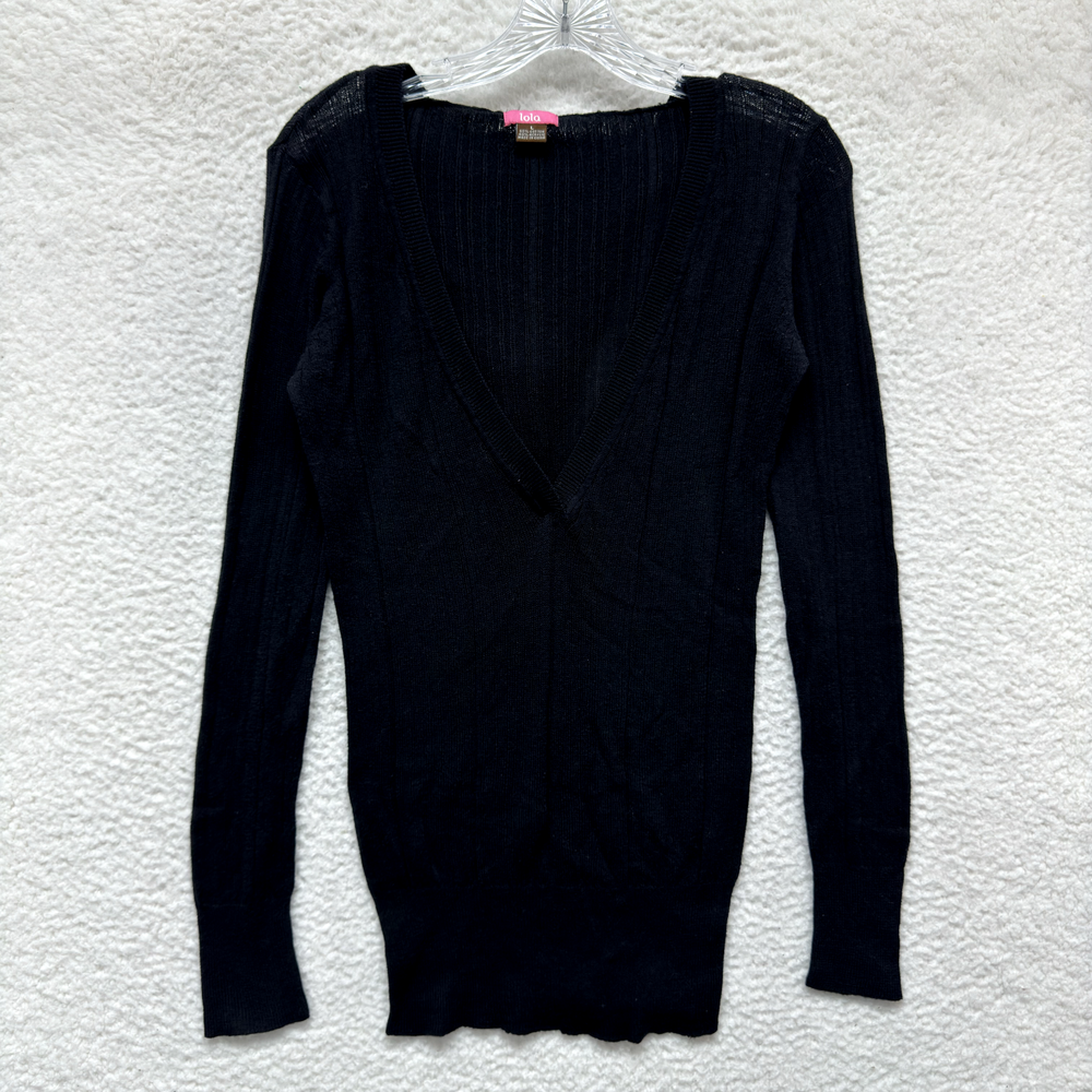 Y2K Vintage Lola Boho Fairy Grunge Hoodie Sweater Large Black Rib Knit Tunic