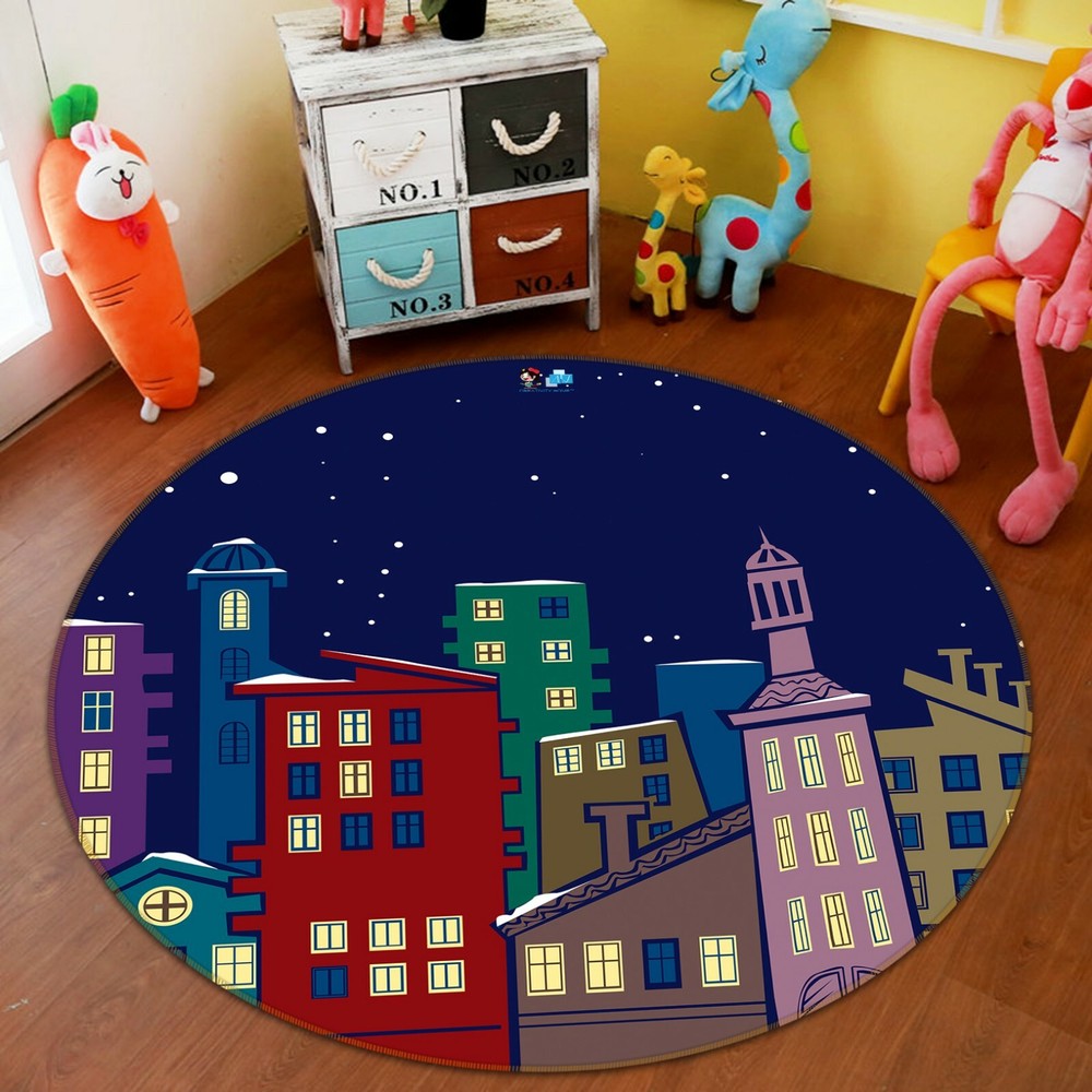 3D Cartoon City Houses NAO4054 Game Rug Mat Elegant Photo Carpet Mat Fay