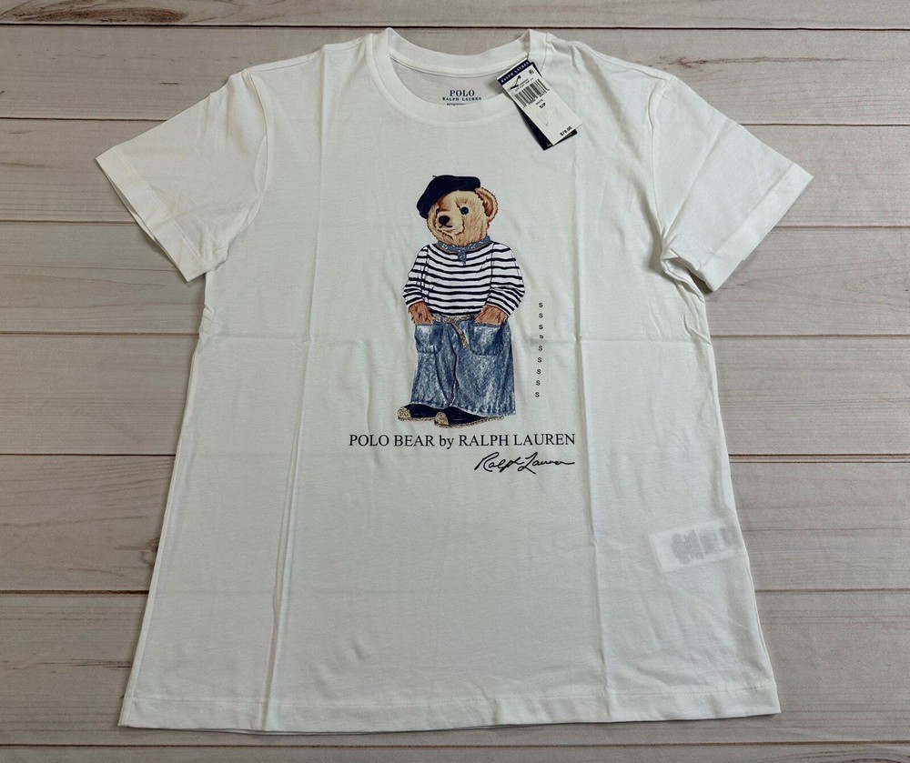 NWT Ralph Lauren Womens T Shirt White XS Polo Bear French Riviera Snow Beach