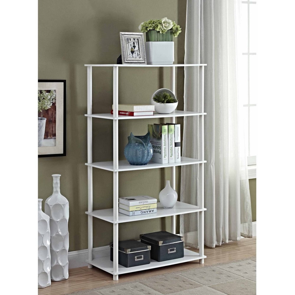 No Tools 5-Shelf White Bookcase Multipurpose Storage Display Rack