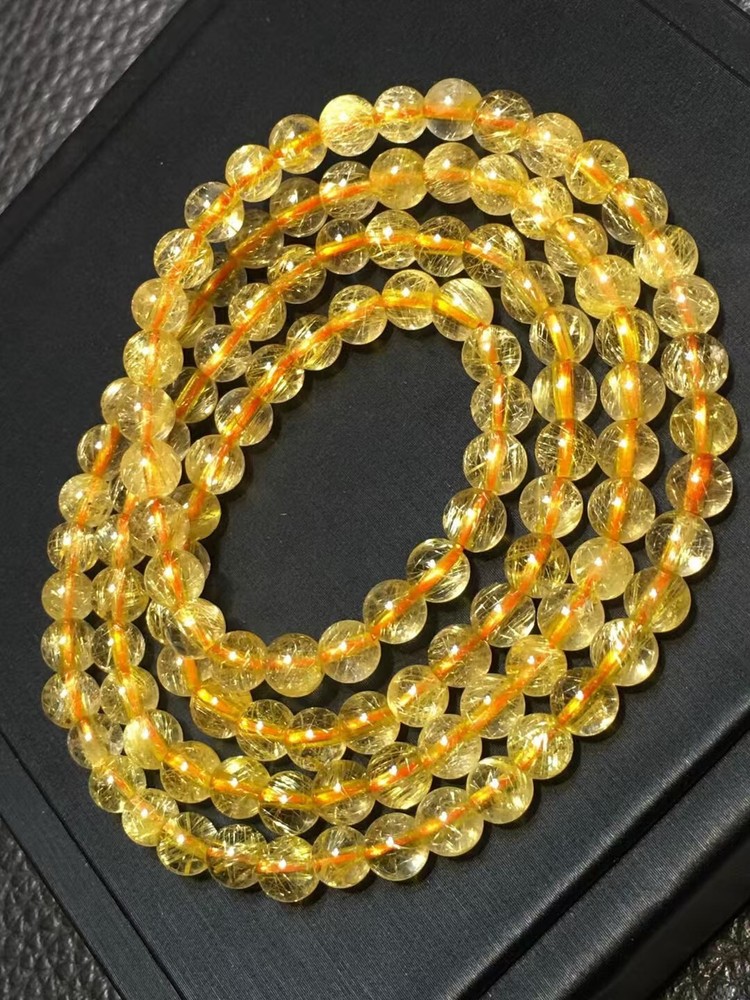 22.8G Natural gold Hair Rutilated Quartz Crystal Round Beads Bracelet Healing