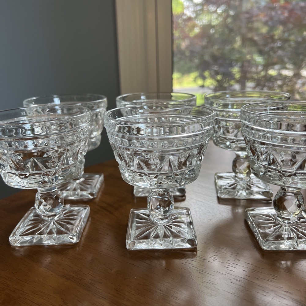 6 Vintage Midcentury Indiana Glass Footed Sherbet Champagne Glasses MCM Barware