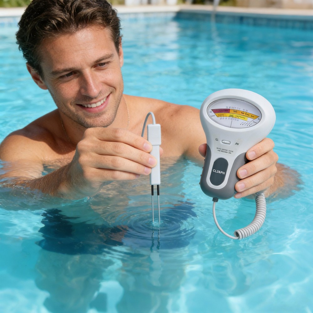 Swimming Pool Water Quality Tester, pH & Chlorine Level Meter with Probe