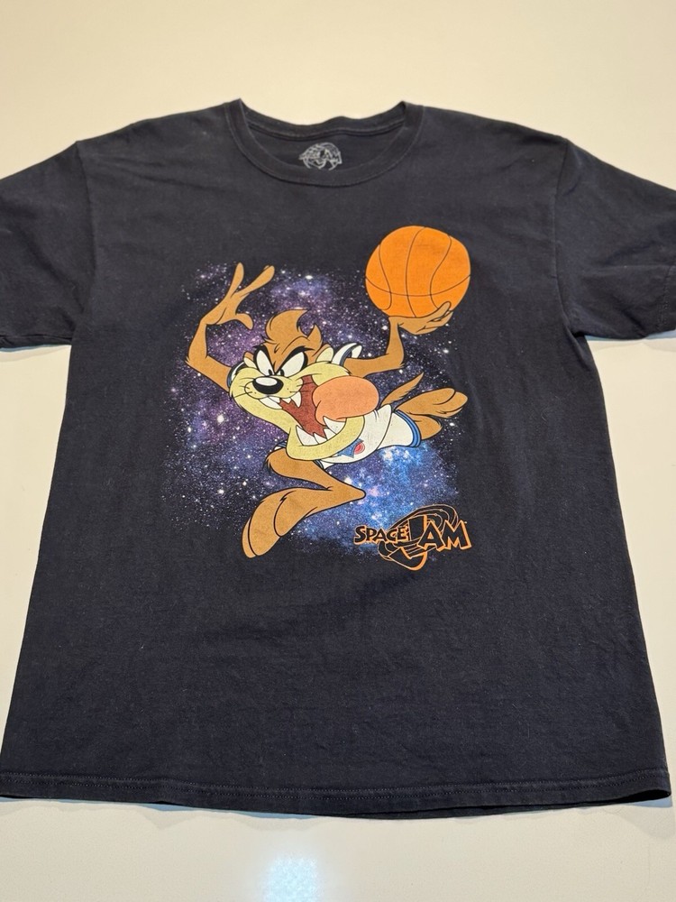 Space Jam Tasmanian Devil Graphic Black T-Shirt - Tune Squad Basketball Large