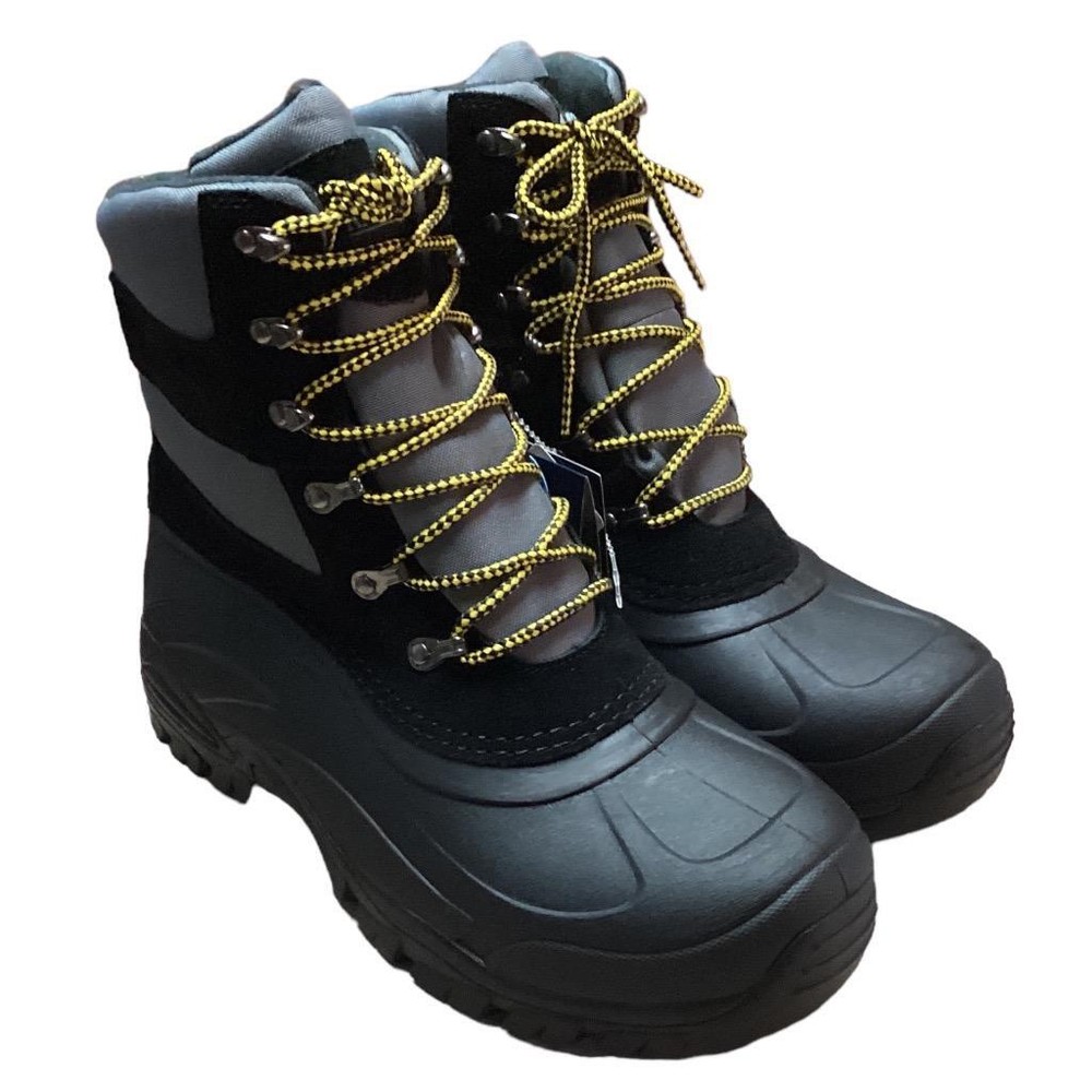 Khombu Mens Size 10 Gray Black Waterproof Snow Boots Thermolite Lace Up Vegan New