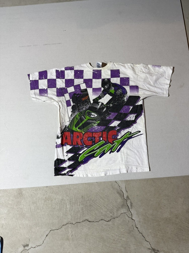 Vintage Arctic Cat Snowmobile T Shirt XL Mens 90s ALL Over Print AOP