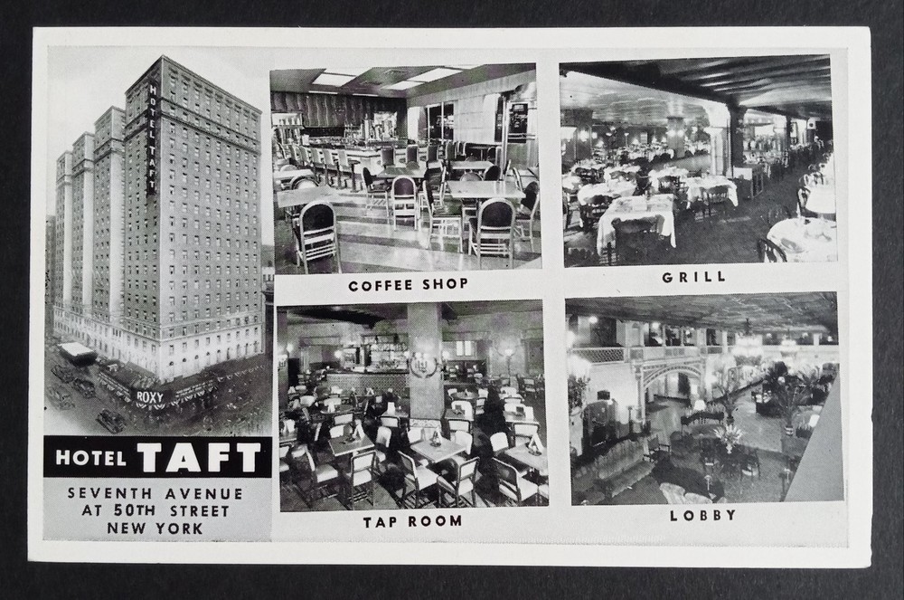 Hotel Taft New York City Multi-View Postcard 50th St Times Square Lobby Grill