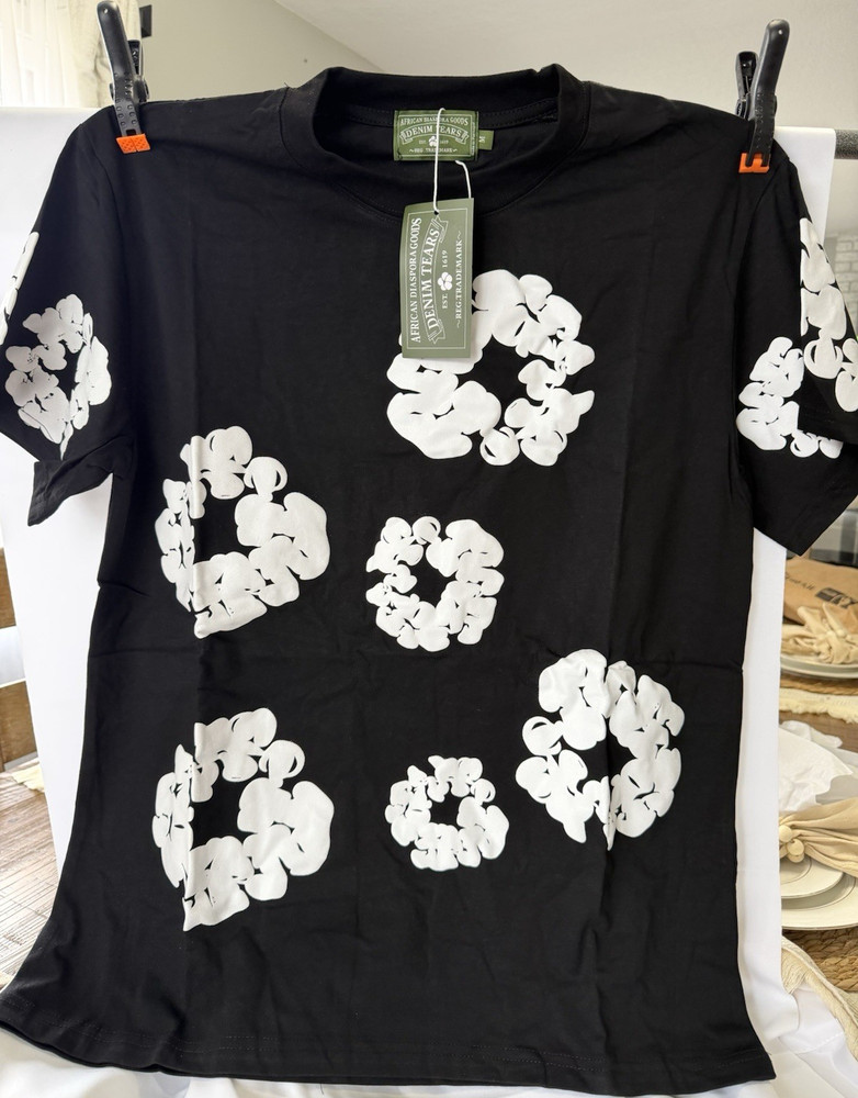 Denim Tears Black White Graphic Print Logo Cotton Jersey T-Shirt Men's M Crew