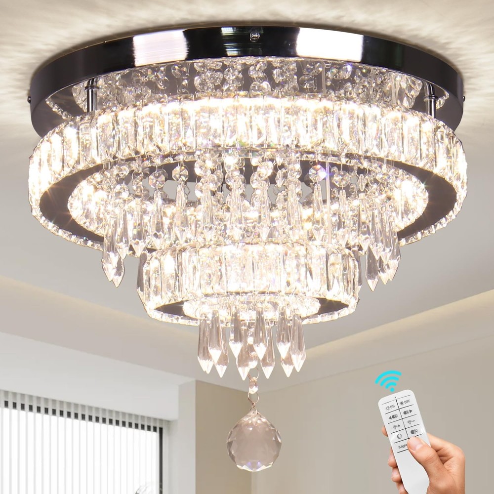 16-Inch Finktonglan Crystal Chandelier with Multicolor LED Lights for Modern Decor  