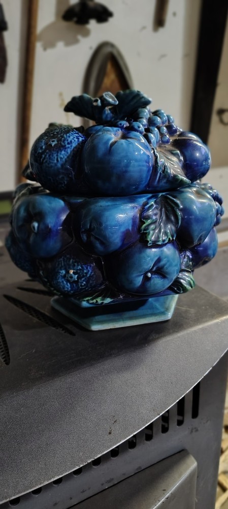 Vintage INARCO Mood Indigo Blue E-2374 Footed Cookie Jar w Lid. 1970’s Japan