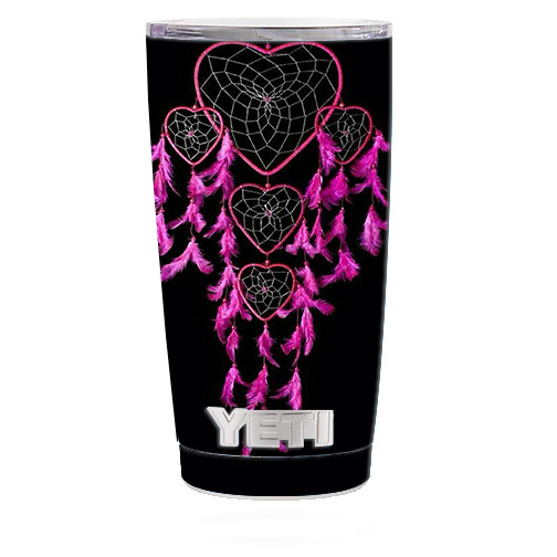 Skin Decal  (5-piece kit) for Yeti 20 oz Rambler Tumbler Cup / Heart Pink Feath
