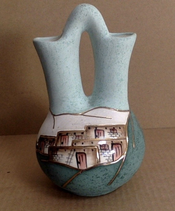 BJ Gore Pueblo Pottery Vase Hand Painted Adobe San Jon NM Signed