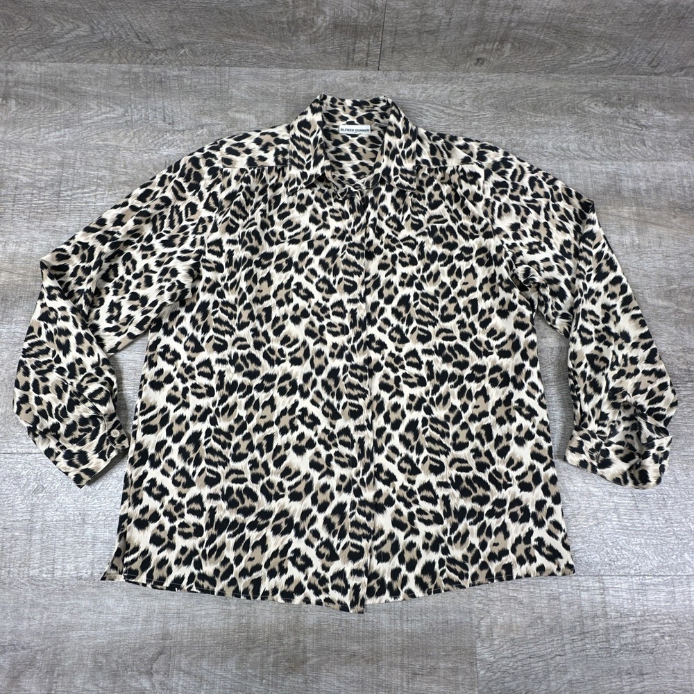 Alfred Dunner Women's 14 Leopard Animal Print Blouse Button Up Long Sleeve Shirt