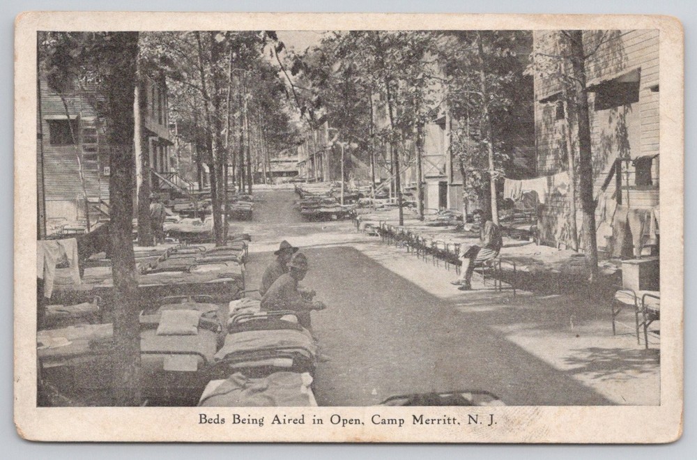 Camp Merritt NJ WWI Beds Aired Military Photo Print Postcard Hament-Romans