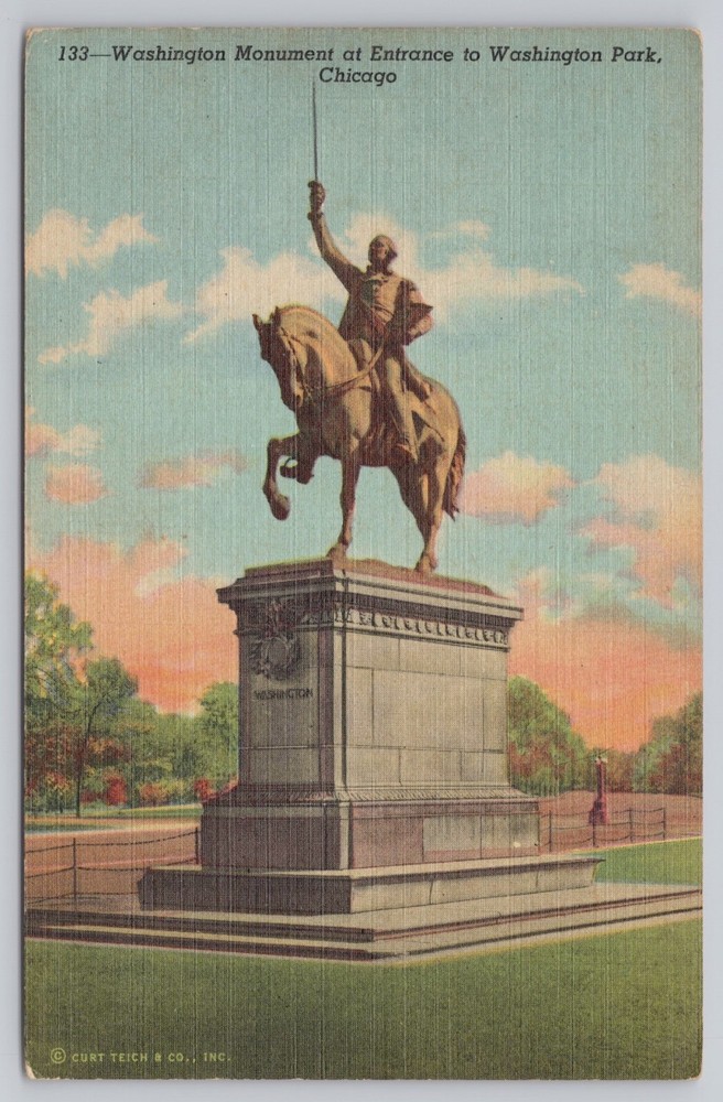 Chicago Illinois, Washington Monument Park Entrance, Vintage Postcard