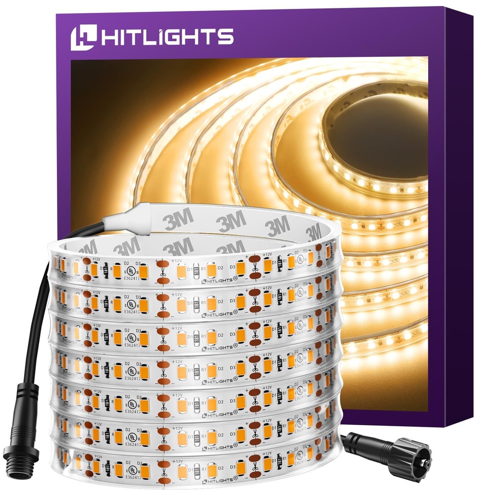 Outdoor LED Strip Lights Waterproof 3000K, 16.4ft IP67 High Density LED Tape ...