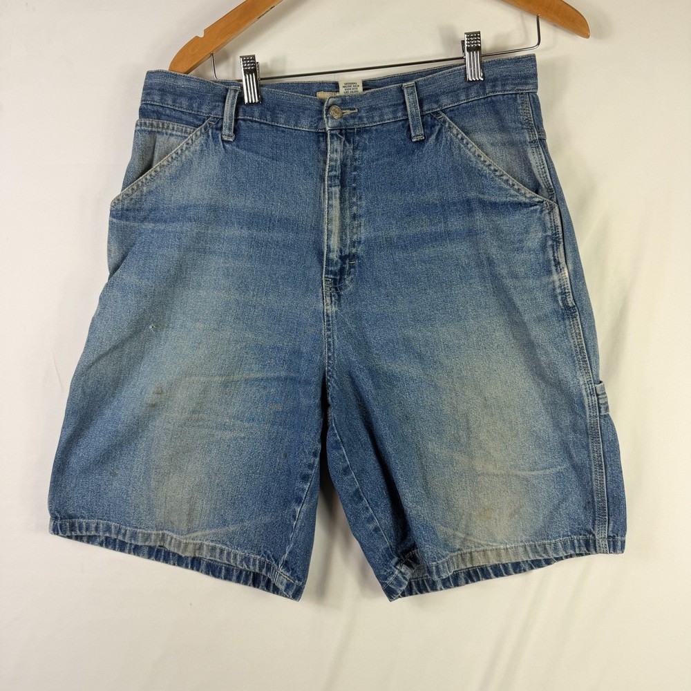 Cherokee Jeans Shorts Mens 34 Blue Denim Pocketed Carpenter Button 100% Cotton