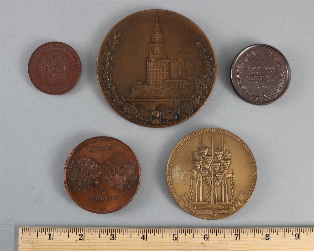 5 Antique CONNECTICUT Political Educational SAR Commemorative Bronze Medallions