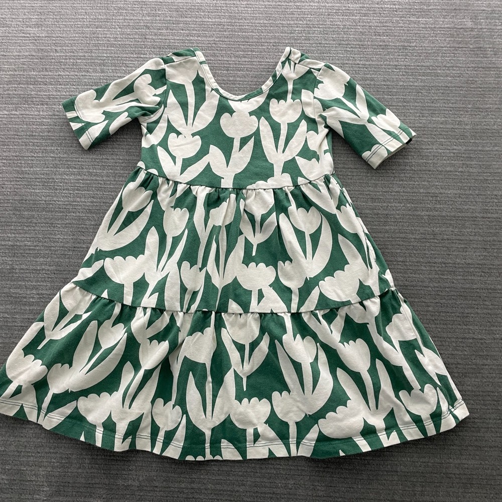 Hanna Andersson Dress Girls 4 Green Tulip Floral Pockets Midi