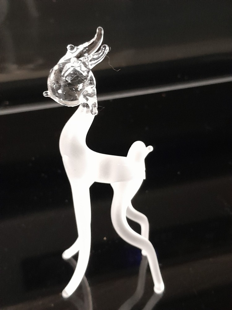 Vintage Hand Blown Glass Reindeer Figurine Deer Christmas Frosted Clear