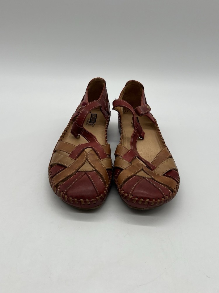 Pikolinos Puerto Vallarta Women’s Sz 40 US 9.5 Brown Red Leather Flats Sandal.