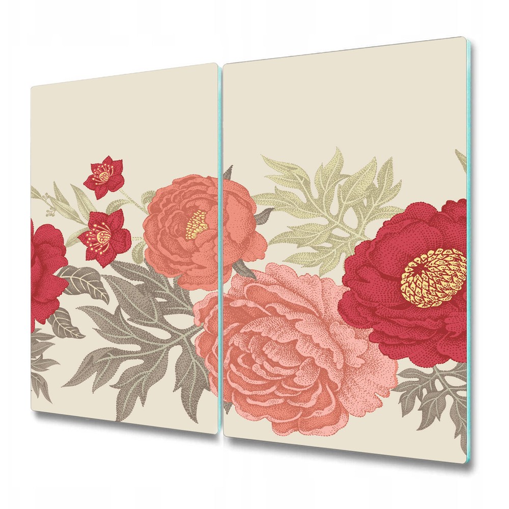 Glass Induction Ceramic Hob Cover Vintage Peonies floral paper retro Home