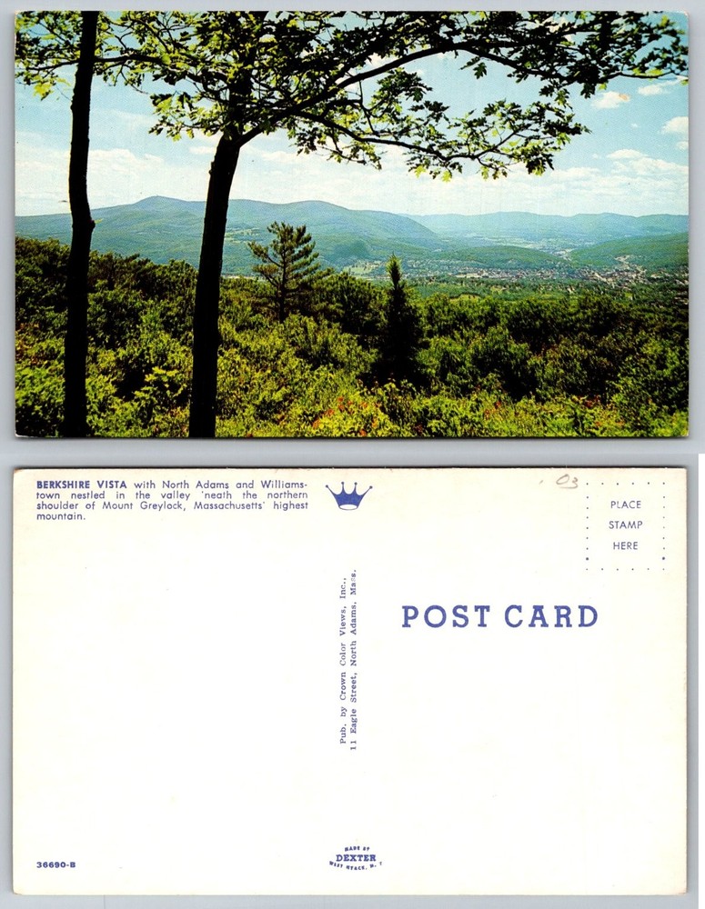 Vintage Postcard Berkshire Vista North Adams Williamstown MA Mount Greylock