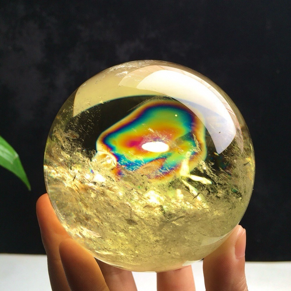 AAA+ Natural Citrine Quartz Sphere Rainbow Crystal Ball for Reiki Healing 830g