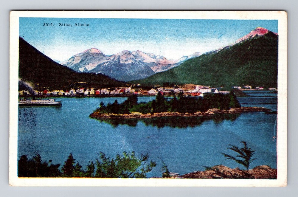 Sitka AK-Alaska, Panoramic View of Sitka, Mt Edgecumbe Souvenir Vintage Postcard