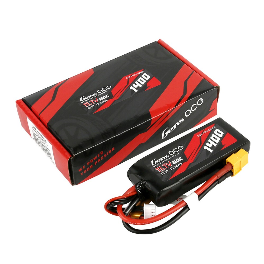 Gens Ace 1400mAh 11.1V 60C 3S Lipo Battery Pack With XT60 Plug : 1/16 Traxxas-image