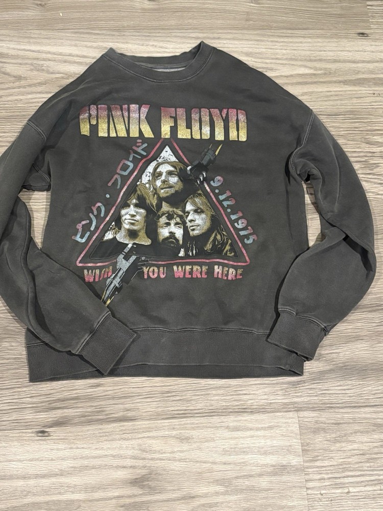 Goodie Two Sleeves Pink Floyd Graphic Pullover Sweatshirt Black Fleece Women's S