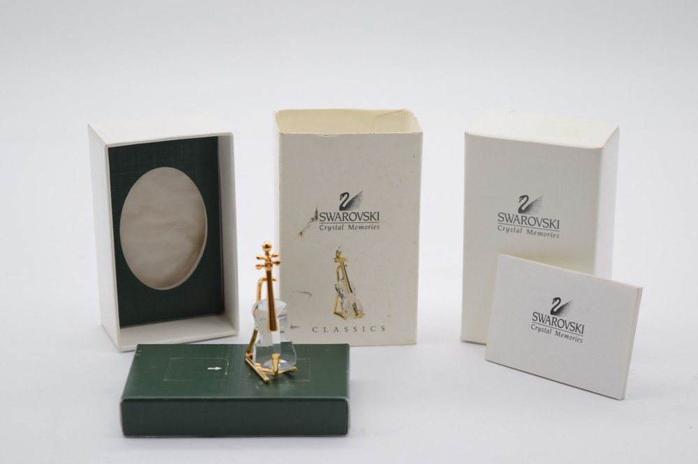 Swarovski Crystal Memories Violin Figurine 173366 Gold Tone Austria w Box
