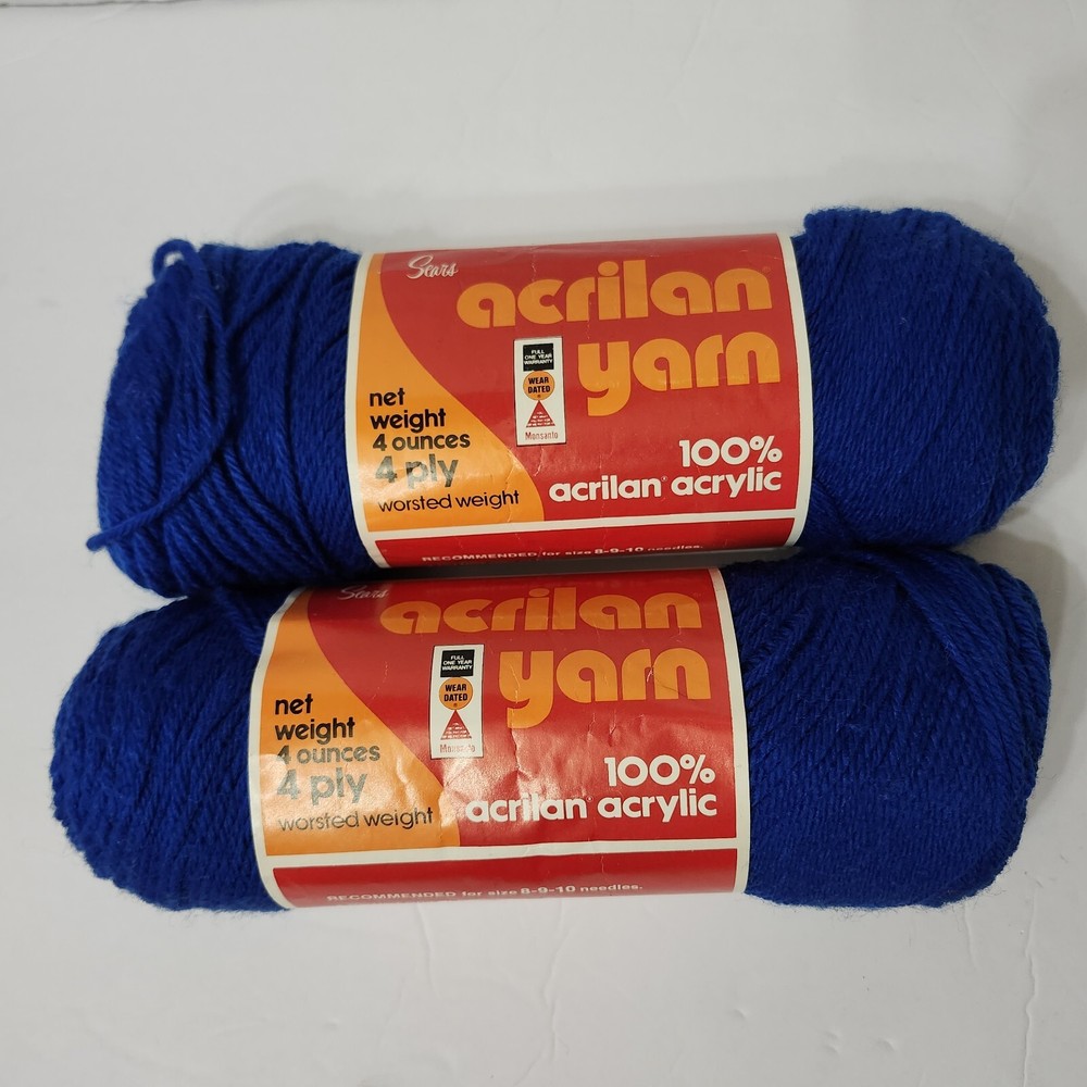 Vintage Sears Acrilan Yarn Color #63 Sapphire Blue 4 Oz Skeins Lot Of 2