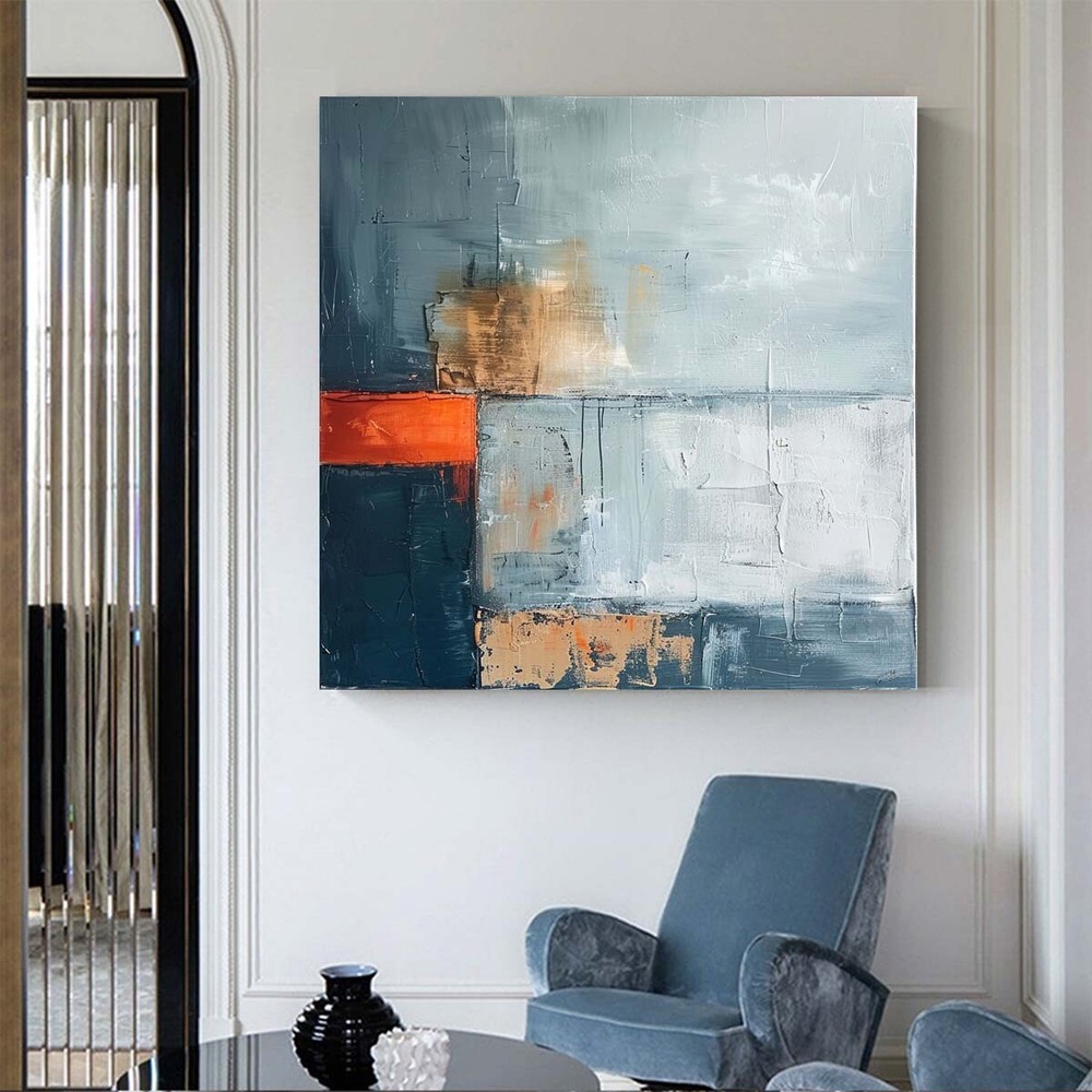 Hand Painted Abstract Painting Texture Acrylic Modern red Art Oil Painting blue