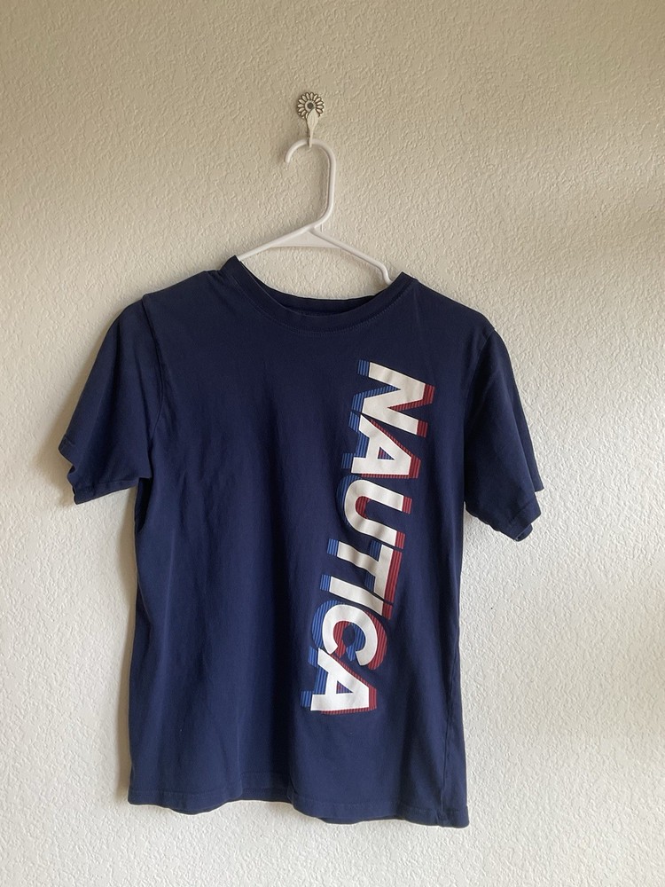 Nautica Boys Size XL 18/20 Navy Blue Casual Short Sleeve Graphic T-Shirt