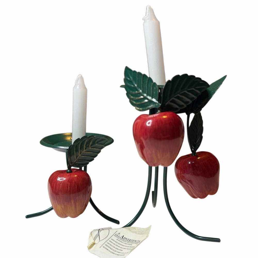 Vintage Home Interiors Apple Taper Candle Holders Set of 2 Country Kitchen Decor